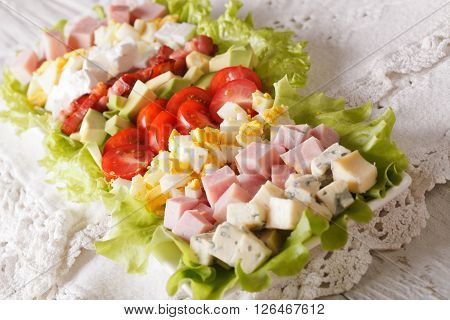 Traditional American Cobb Salad Close-up. Horizontal