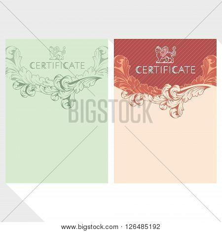 Certificate design template in baroque style vertical format