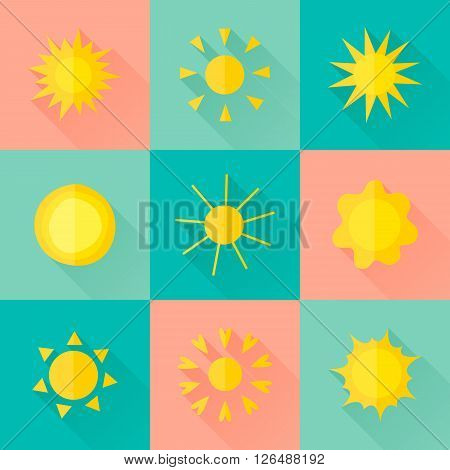 Vector Suns Icons Of Different Forms In The Flat Style