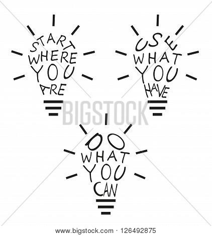 Light  bulbs from motivation quotes on white