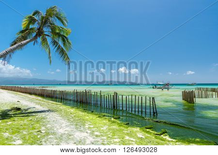 Low tide at  White Beach of  Boracay island of Philippines