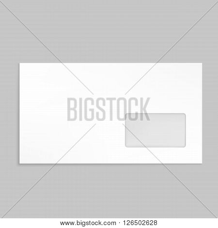 White envelope with transparent  window. Tamplate for identy design. Blank envelope isolated on light gray background with clipping path