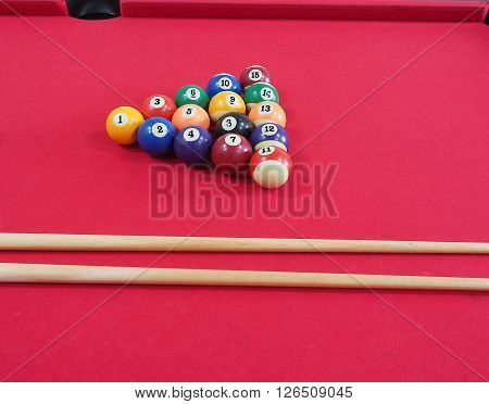 Game of american billiards  played on a billiard table for two persons