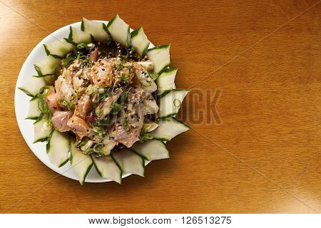 Bowl Of Chirashi Sushi With Mixed Raw Fish And Salmon