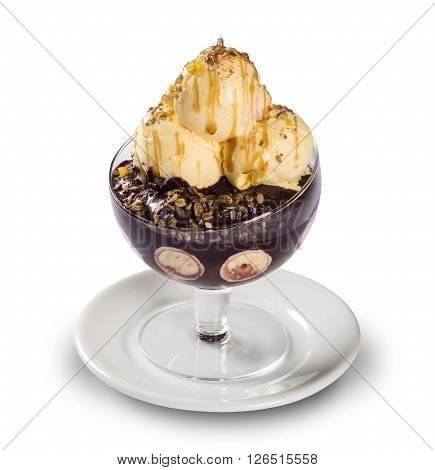 acai with ice cream and banana. White background