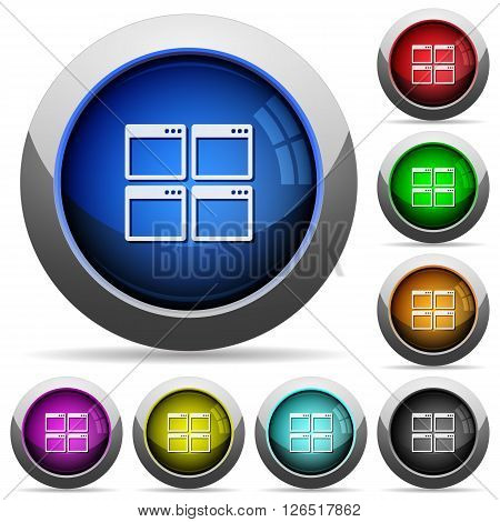 Set of round glossy mosaic window view mode buttons. Arranged layer structure.