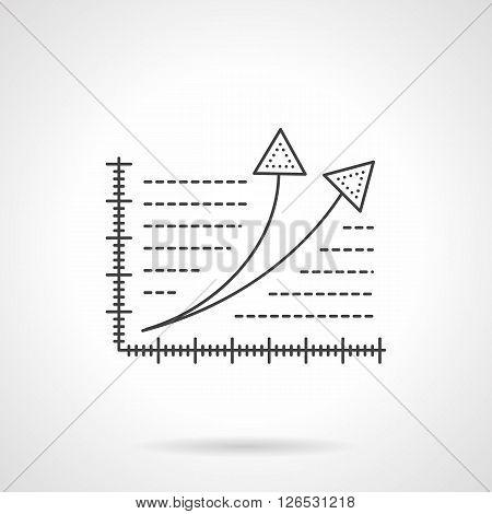 Chart with data axis and two up arrows. Growth statistics. Development, success symbol. Marketing and business planning. Flat line vector icon. Single design element for website, business.