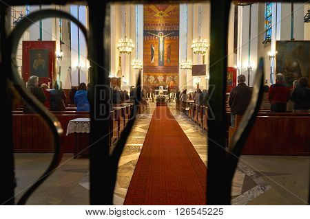 Warsaw, Poland - April 14, 2016: Mass in the Roman Catholic Parish of St. Therese the Child Jesus