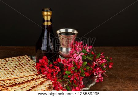 Pesach Still-life With Wine And Matzoh Jewish Passover Bread