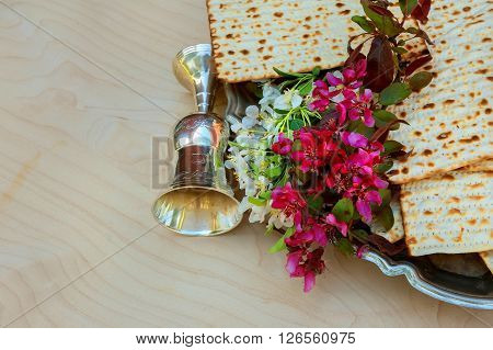 Pesach Still-life With Wine And Matzoh Jewish Passover Bread