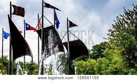 Jamestown United States - August 8 2015: Flags in the commemorative plaza at Jamestown Virginia historic site.