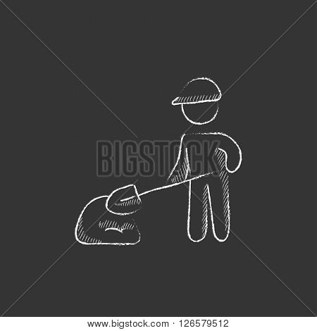 Man with shovel and hill of sand. Drawn in chalk icon.