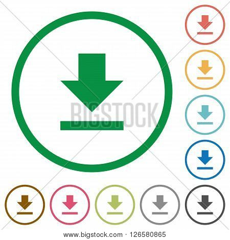 Set of download color round outlined flat icons on white background