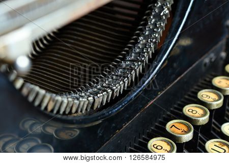 Letters of historical mechanical black printing machine