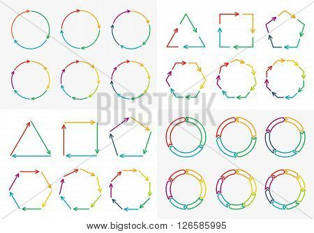 Vector circle arrows set for infographic. Template for diagram, graph, presentation and chart. Business concept with 3, 4, 5, 6, 7, 8 options, parts, steps or processes
