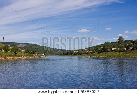 rural summer landscape on the river Perm region Russia