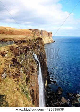 Mealt Waterfall and Kilt Rock on the Isle of Skye, Scotland