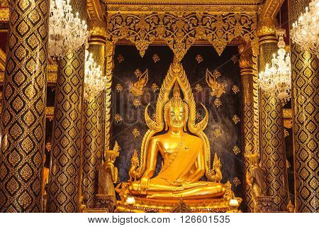 Phitsanulok, Thailand - January 03, 2016: Buddha Statue Inside Wat Phrasimahathat Phitsanulok Province Thailand.