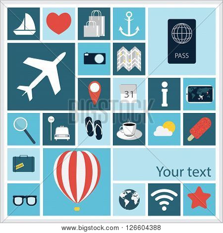 Travel flat icons, text can be added
