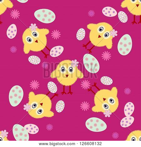 Vector Seamless texture Easter Chickens and Egg, Holiday background