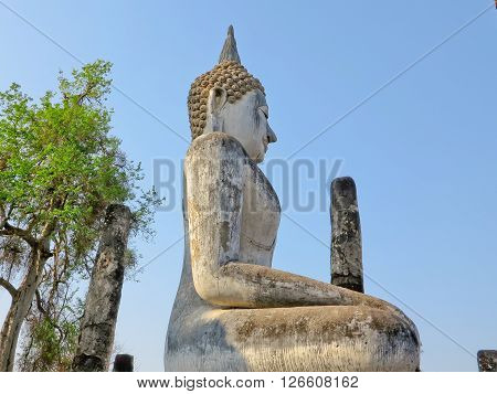 ancient white buddha old temple in thailand