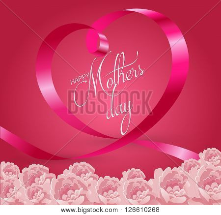 Happy Mothers Day Lettering with Pink Ribbon