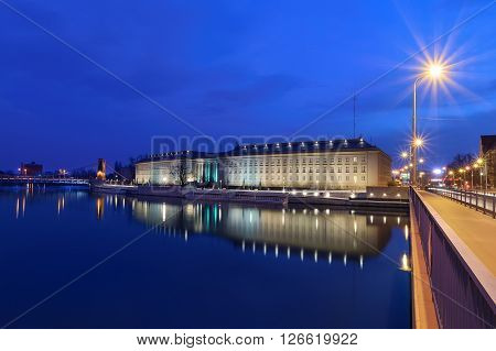Evening view on the Regional Office in Wroclaw Poland.