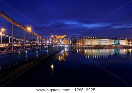 Evening view on the Regional Office with Grunwaldzki bridge in Wroclaw Poland.
