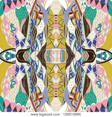 Traditional ornamental paisley bandanna. Hand drawn colorful aztec pattern with artistic pattern.  Bright colors. Vector endless background. Hand drawn colorful aztec pattern with artistic pattern. Seamless pattern can be used for  pattern fills web page