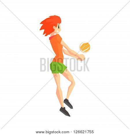 Voleyball Player Cool Cartoon Style Geometrical Flat Vector Illustration Isolated On White Background