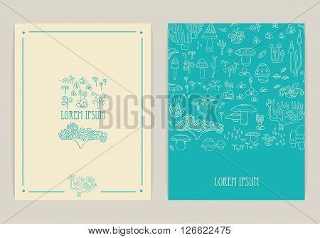 Set of cards. vector floral backgrounds with mushrooms