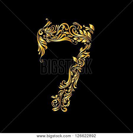Richly decorated seven digit on black background.
