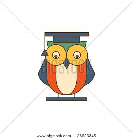 Owl in Mantle Flat Outlined Vector Design Logo With Text On White Background
