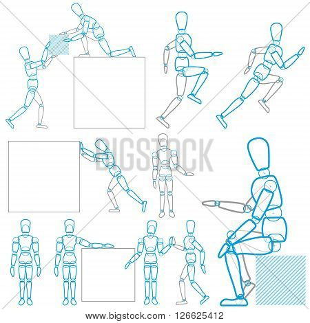 A character in action, stands, runs, sits, lifts and moves the goods