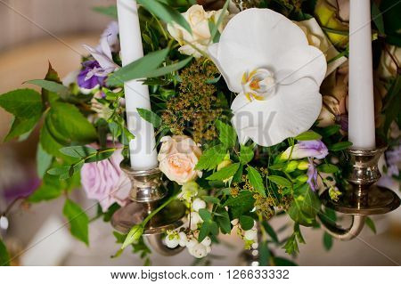 wedding floral decoration. summer home decoration interior details flowers in vintage glass