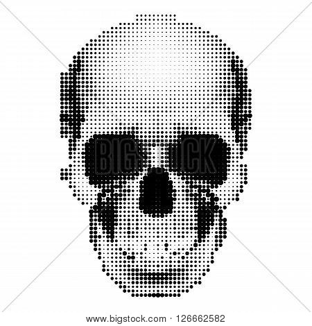 Halftone skull image in black and white. Danger sign