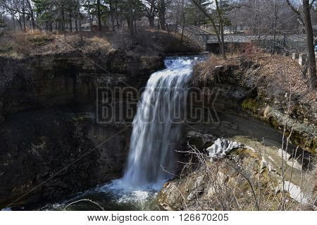 Minnehaha Falls in Minneapolis Minnesota during spring