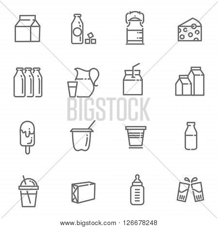 Set of vector line icons for milk