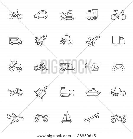 Transport icons, simple and thin line design