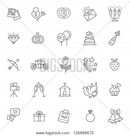 Outline web line vector icon set wedding