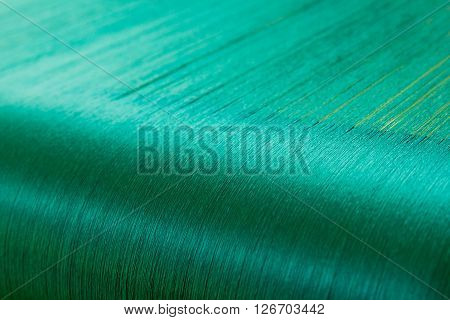 Green Silk On A Warping Loom Of A Textile Mill