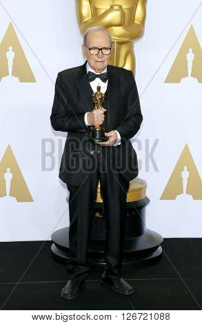 Ennio Morricone at the 88th Annual Academy Awards - Press Room held at the Loews Hotel in Hollywood, USA on February 28, 2016.