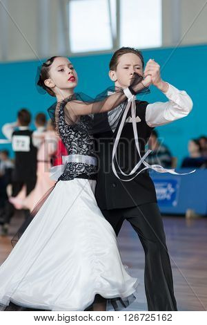 Minsk Belarus -April 3 2016: Milehin Matvej and Dyavgo Dariya Perform Juvenile-1 Standard Program on the IDSA Championship Kinezis Star Cup - 2016 in April 3 2016 in Minsk Republic of Belarus