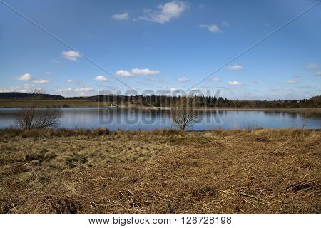 Winter shot of Redmires reservoir in Sheffield, United kingdom