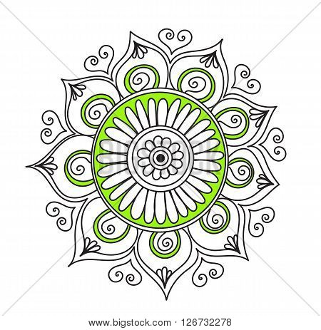 Vector abstract pattern of tattoo henna flower. Stock mehndi illustration for design on white background.