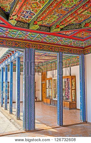 KOKAND UZBEKISTAN - MAY 6 2015: The interior of the Khudayar Khan Palace that serves as the Historic and Eastern Art Museum on May 6 in Kokand.