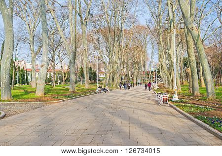 ISTANBUL TURKEY - JANUARY 21 2015: The Gulhane park is the central city park located adjacent to the Topkapi Palace on January 21 in Istanbul.