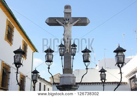 Cristo de los faroles in the Capuchinos Square of Cordoba - Spain.