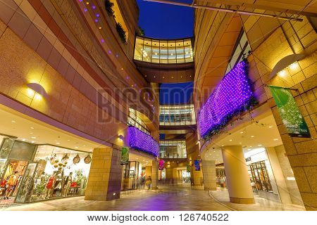 OSAKA JAPAN - NOVEMBER 23 2015: Namba Parks is an office and shopping complex features a lifestyle commercial center with a rooftop park that crosses multiple blocks while gradually ascending eight levels