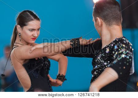 Minsk Belarus -April 3 2016: Babushin Anton and Milovidova Yana Perform Youth Latin-American Program on IDSA Championship Kinezis Star Cup - 2016 in April 3 2016 in Minsk Republic of Belarus